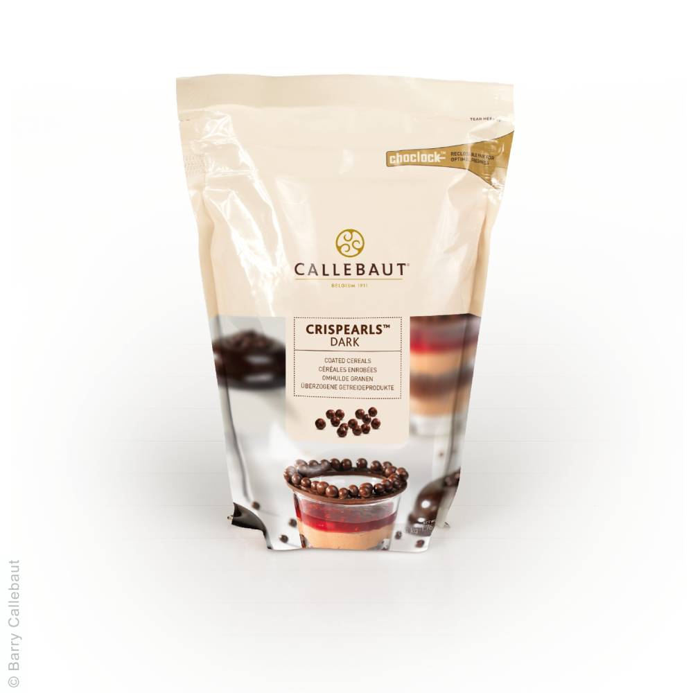 Dark Crispearls Verpackung von Callebaut - dunkle Schokoladendeko